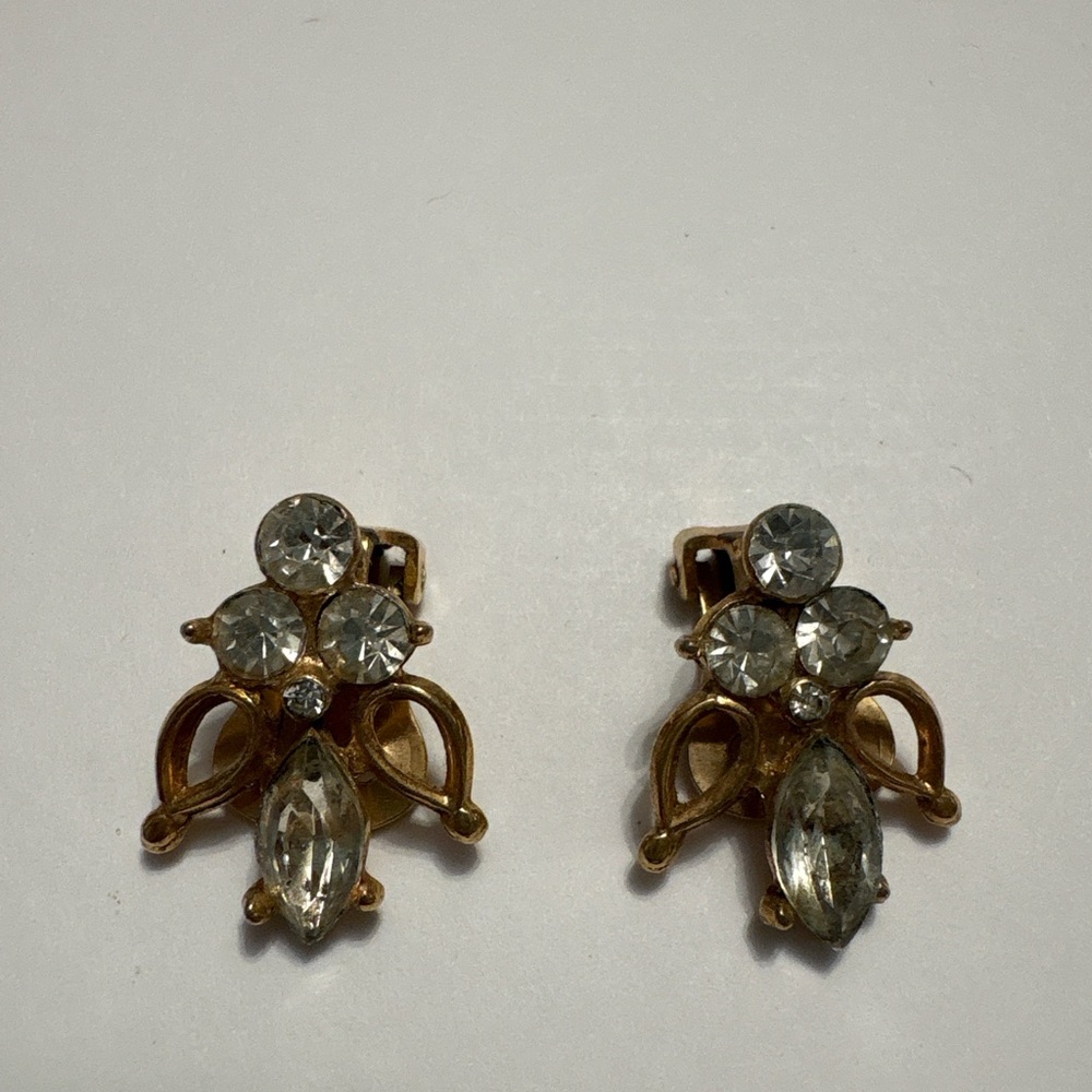 Vintage Gold-Tone Clear Crystal Clip-On Earrings